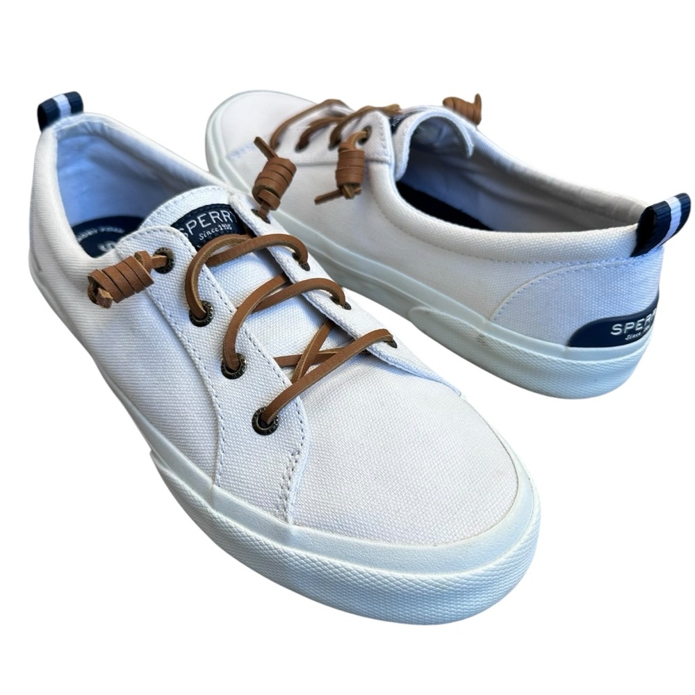 Sperry Women's Crest Vibe Canvas Sneakers White EUC Boat Shoe 9.5M $70 - Picture 2 of 11